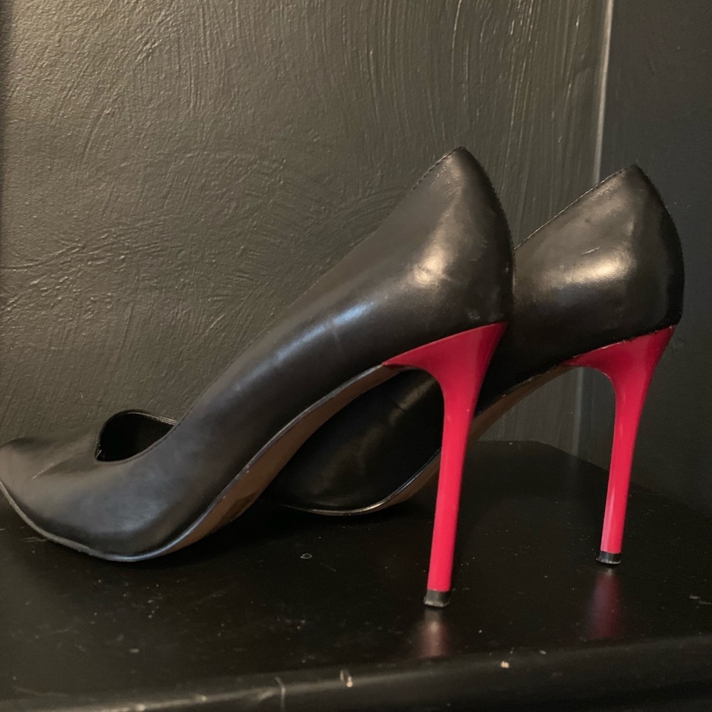 Aldo Black Leather Pointy Toe Red Heels
